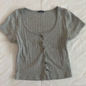 Brandy Melville Gray Ribbed Button-Up Crop Top